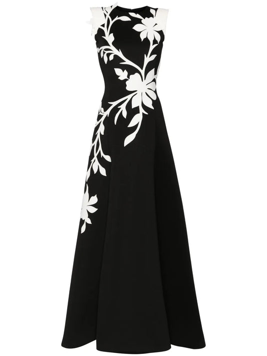 Floral-Embroidered Sleeveless Gown