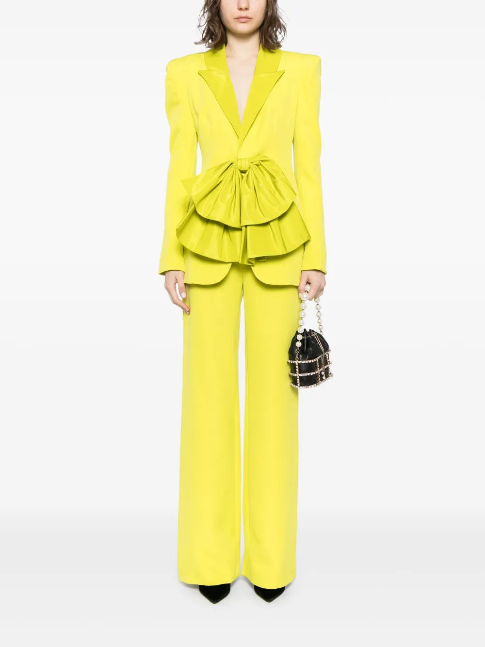 Crepe Tailored Jacket With Taffeta Collar And Bow