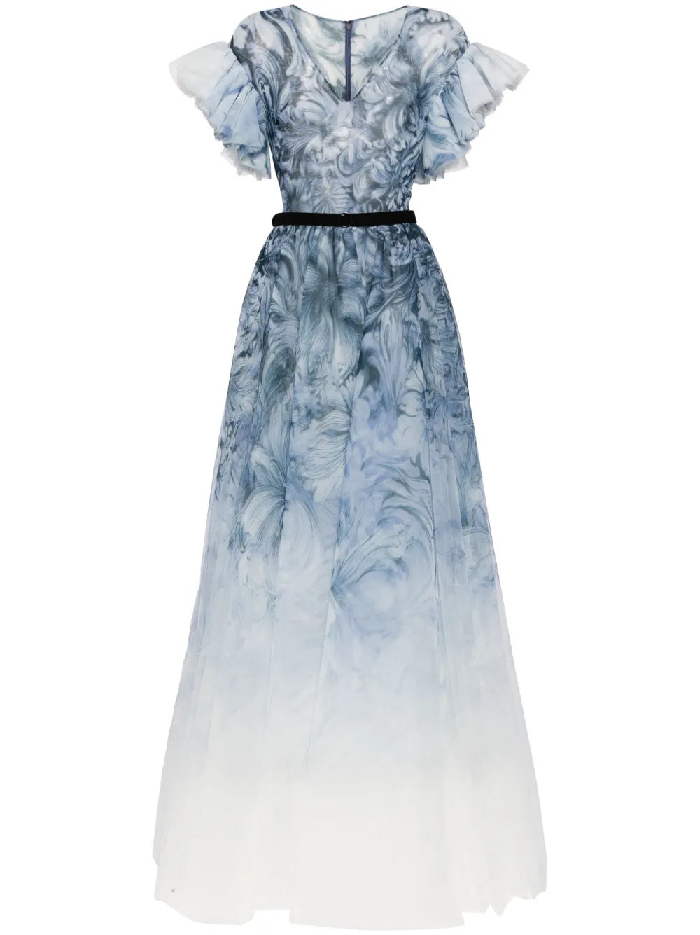 Abstract-Print Belted Gown