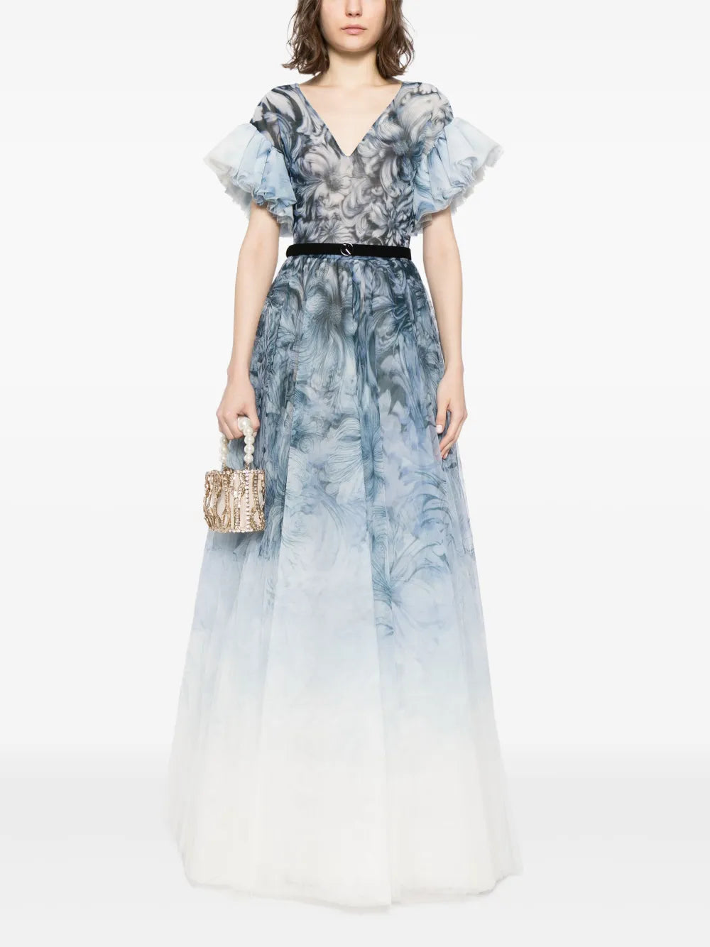 Abstract-Print Belted Gown