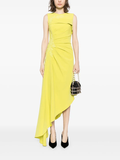 Gathered Crepe Asymmetric Dress