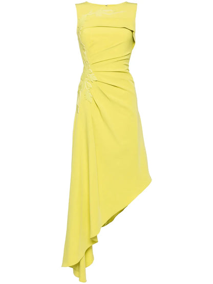 Gathered Crepe Asymmetric Dress