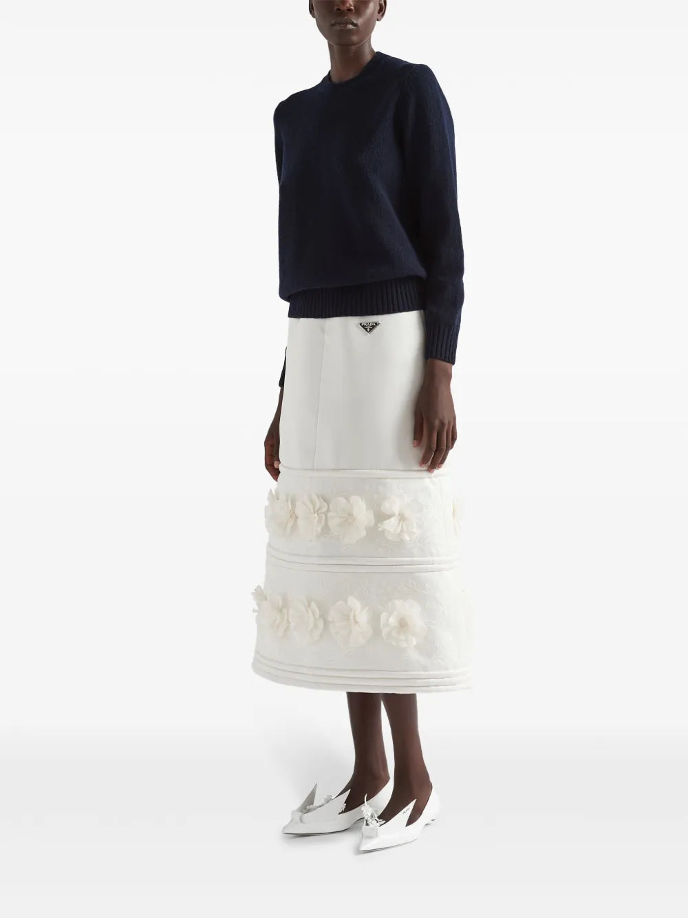 Embroidered A-Line Midi Skirt