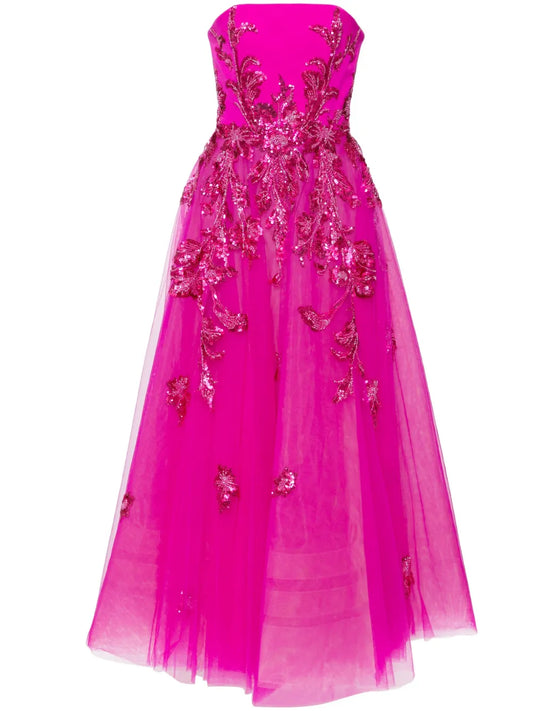 Beaded Tulle Strapless Gown