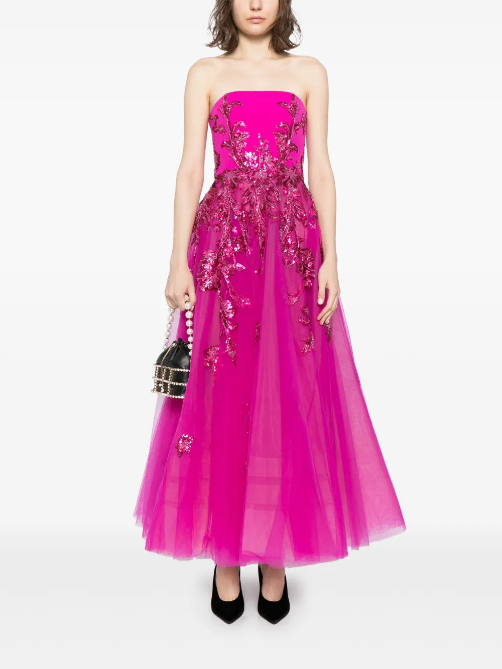 Beaded Tulle Strapless Gown