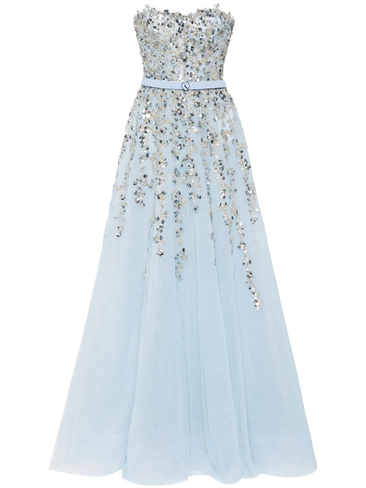 Beaded Tulle Strapless Gown