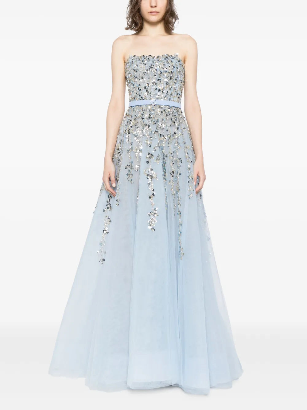Beaded Tulle Strapless Gown