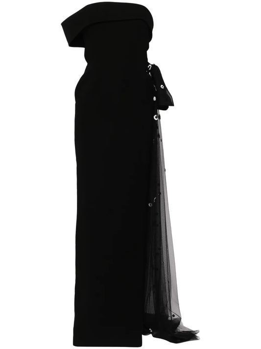 Floral-Appliqué Off-Shoulder Gown