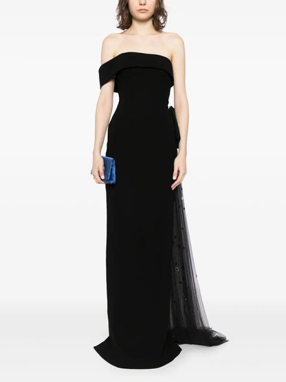 Floral-Appliqué Off-Shoulder Gown