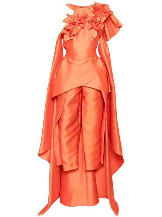 Mikado Jumpsuit With Asmmymetrical Cuts And Matching Embroidery