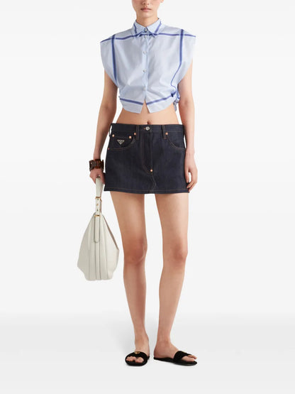 Check-Print Cropped Shirt