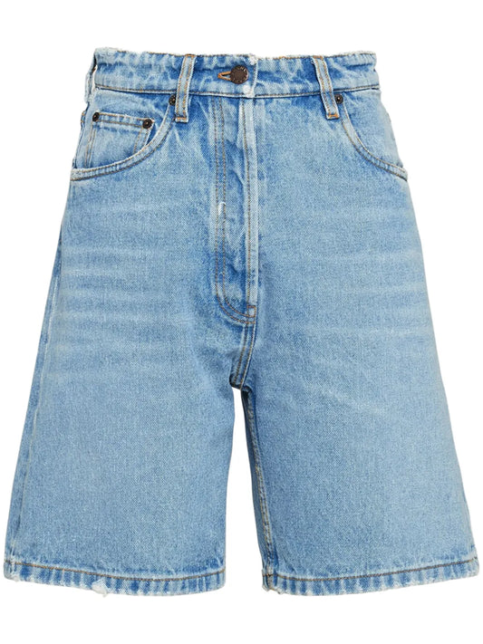 Triangle-Logo High-Rise Denim Shorts