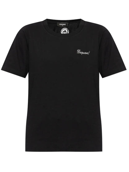 Rhinestone-Logo Cotton T-Shirt