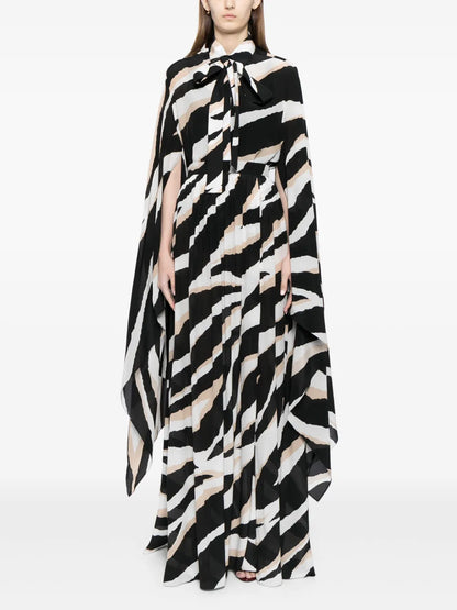 Zebra-Print Silk Maxi Skirt