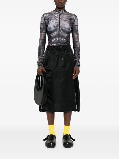 Pleat-Panelled Midi Skirt