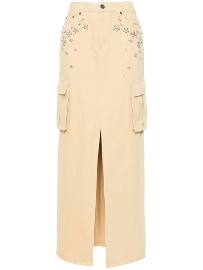 Gem-Embellished Denim Maxi Skirt