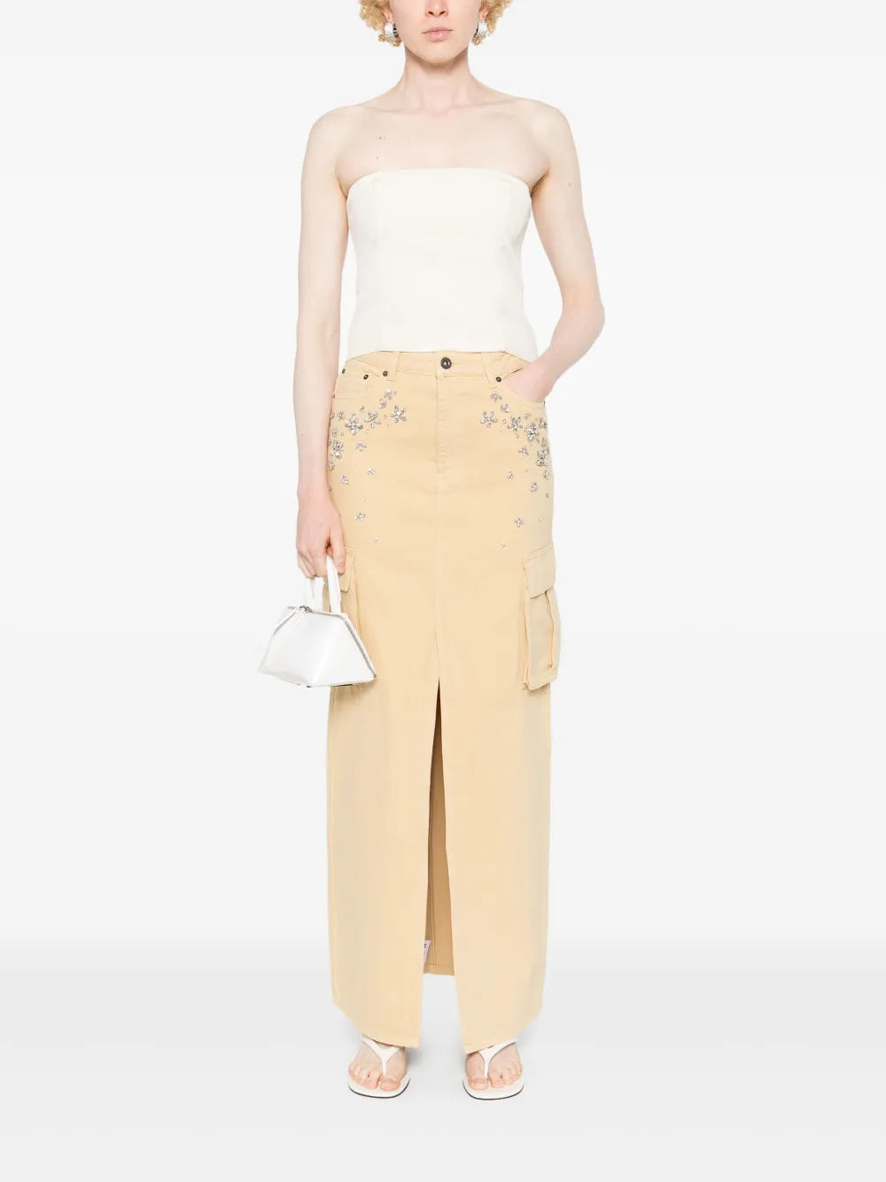 Gem-Embellished Denim Maxi Skirt