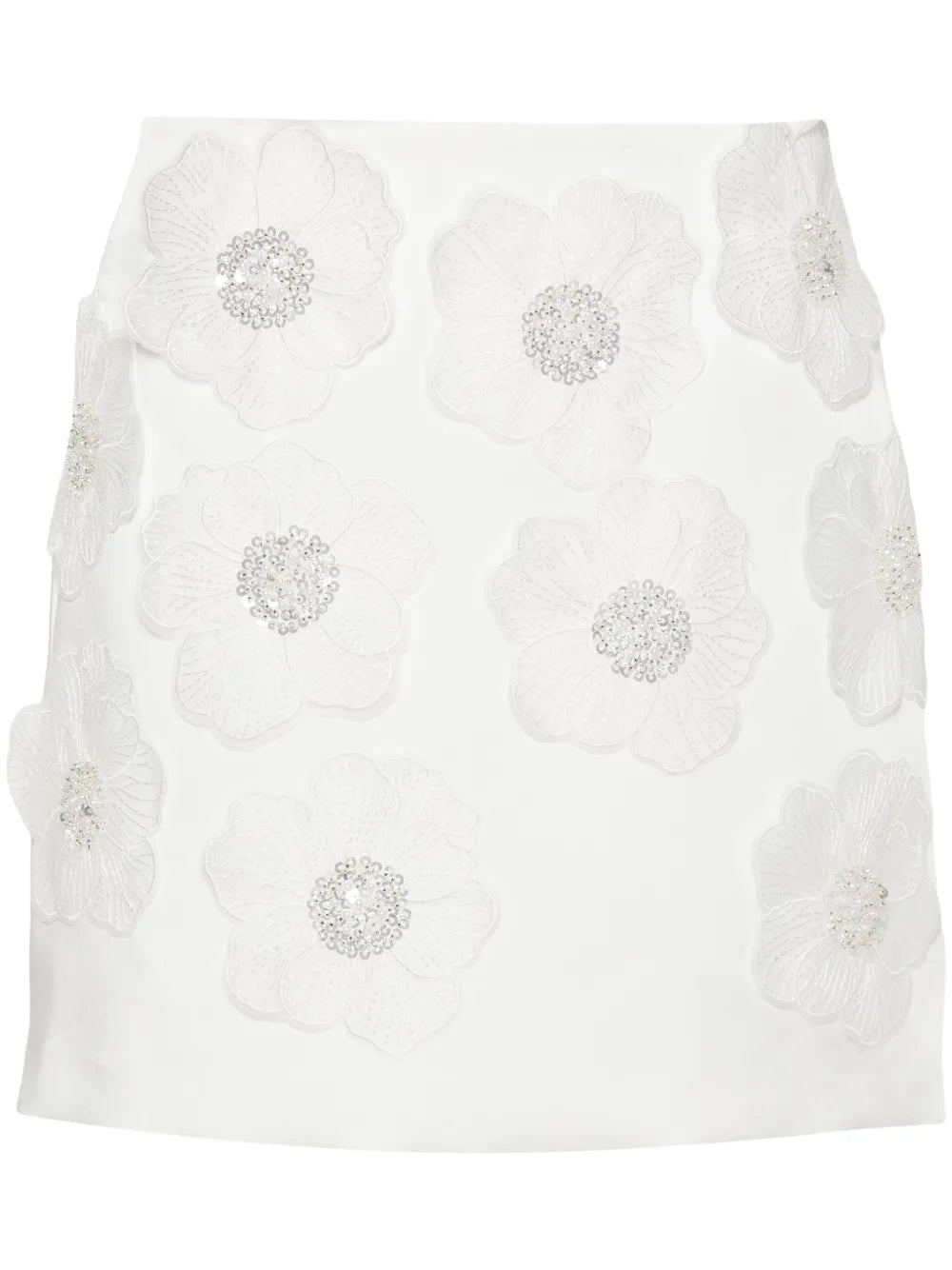 Beaded Floral-Embroidered Satin Skirt