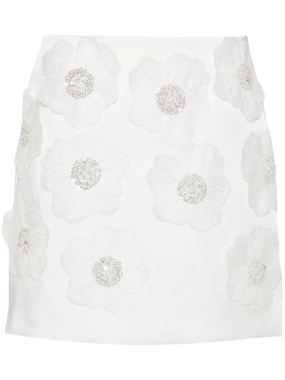 Beaded Floral-Embroidered Satin Skirt