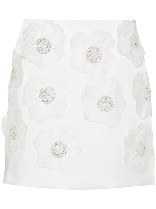 Beaded Floral-Embroidered Satin Skirt