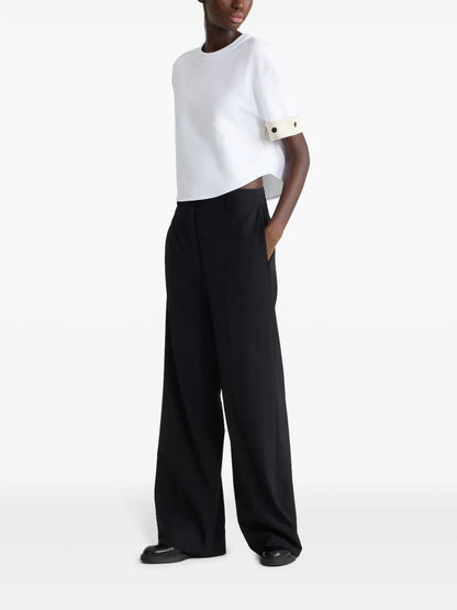 Silk-Cuff Cropped T-Shirt