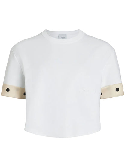 Silk-Cuff Cropped T-Shirt