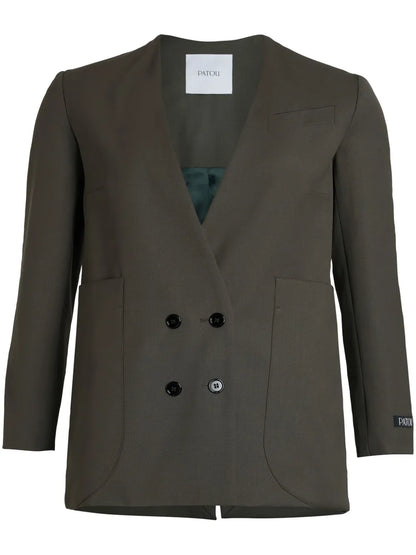 Collarless Double-Breasted Blazer