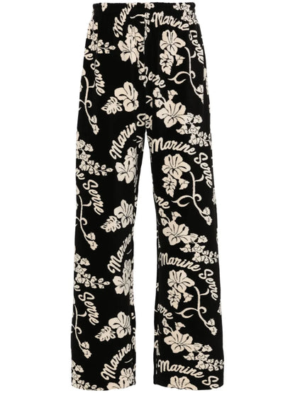 Terry-Cloth Floral Straight Trousers