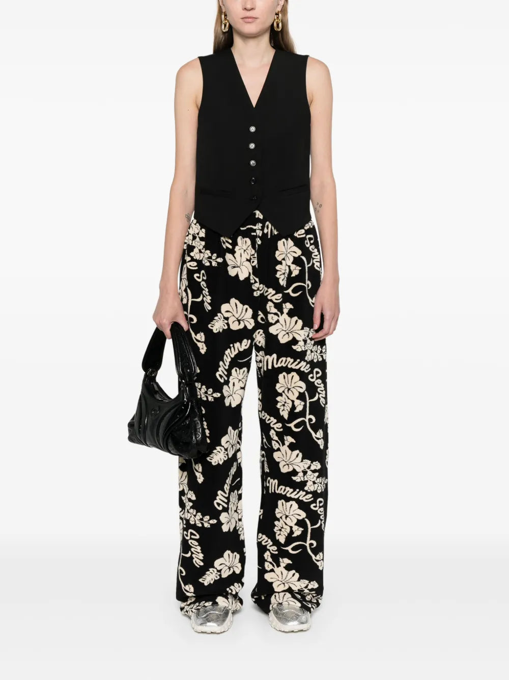 Terry-Cloth Floral Straight Trousers