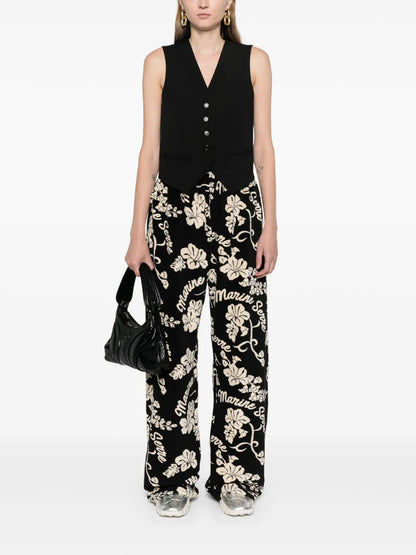 Terry-Cloth Floral Straight Trousers
