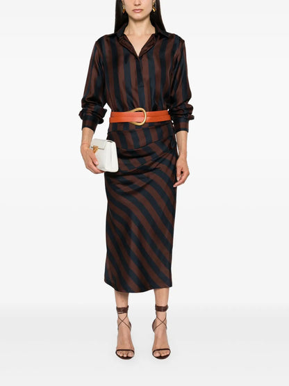 Pequin-Stripe Midi Skirt
