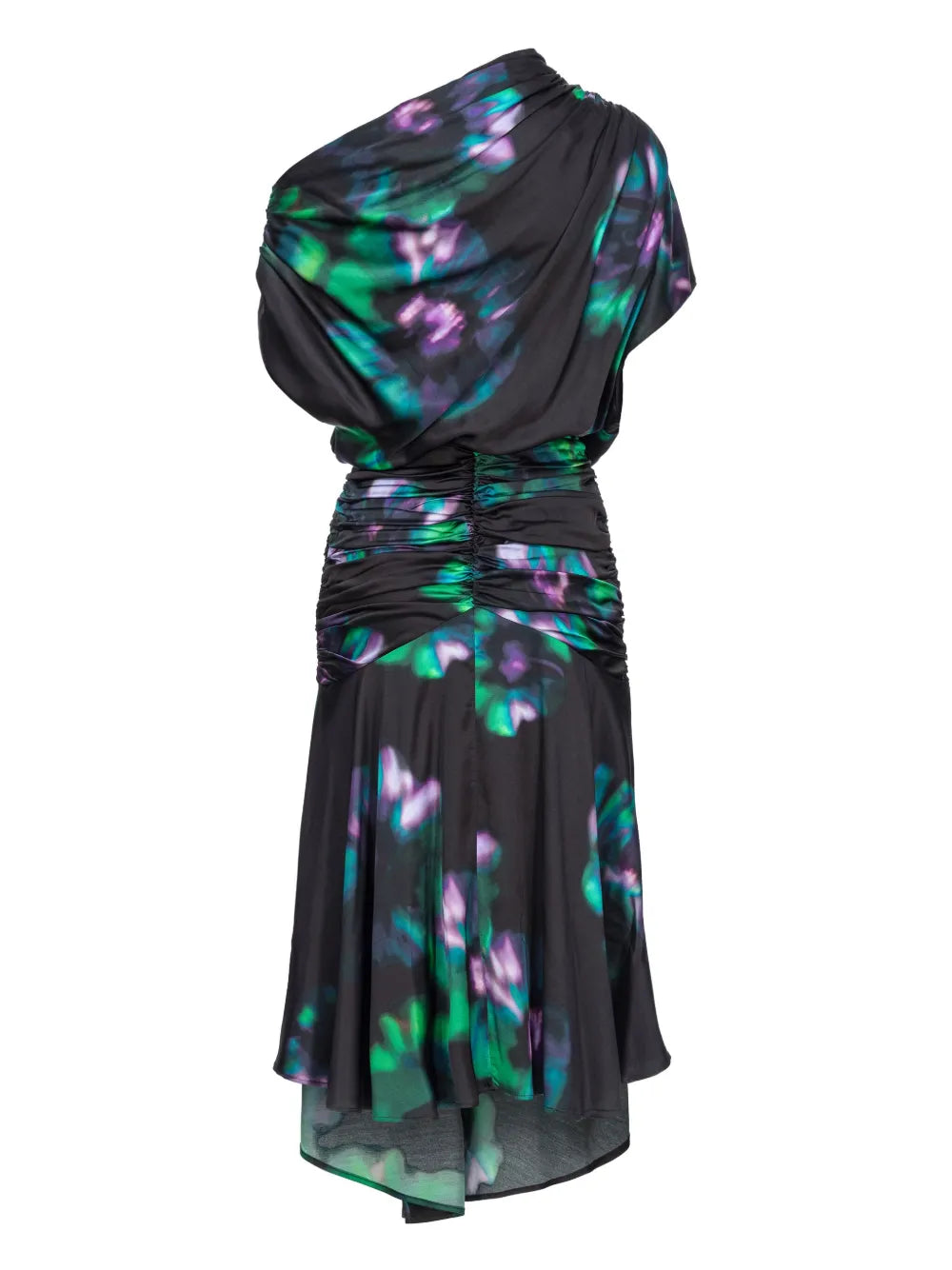 Floral-Print Ruched One-Shoulder Dress