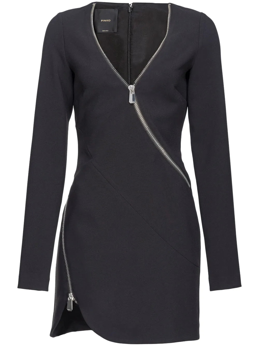 Zipped Crepe V-Neck Minidress