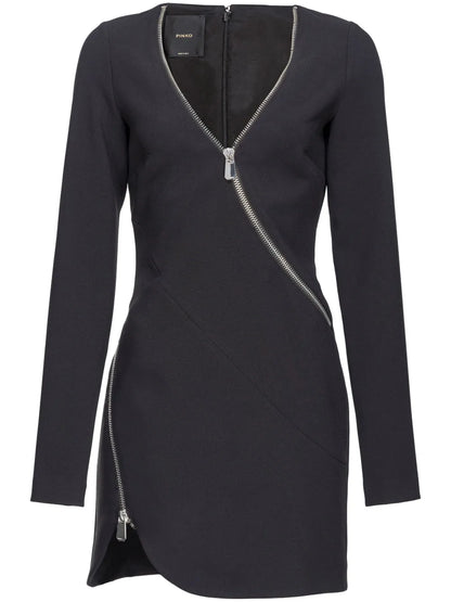 Zipped Crepe V-Neck Minidress