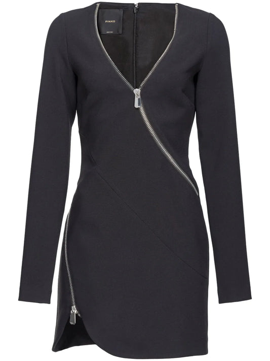 Zipped Crepe V-Neck Minidress