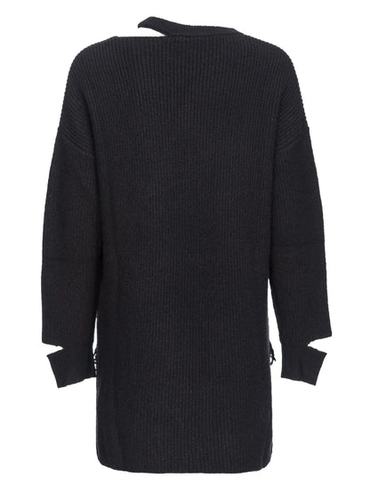 Lace-Trim Cut-Out Knitted Dress