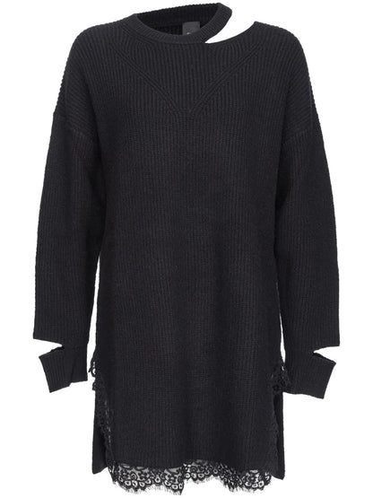 Lace-Trim Cut-Out Knitted Dress