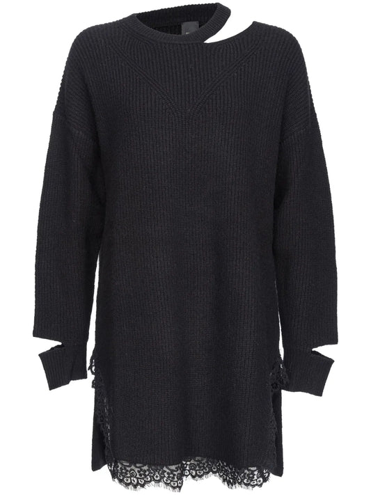 Lace-Trim Cut-Out Knitted Dress