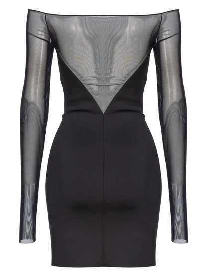 Off-Shoulder Sheer-Panel Minidress