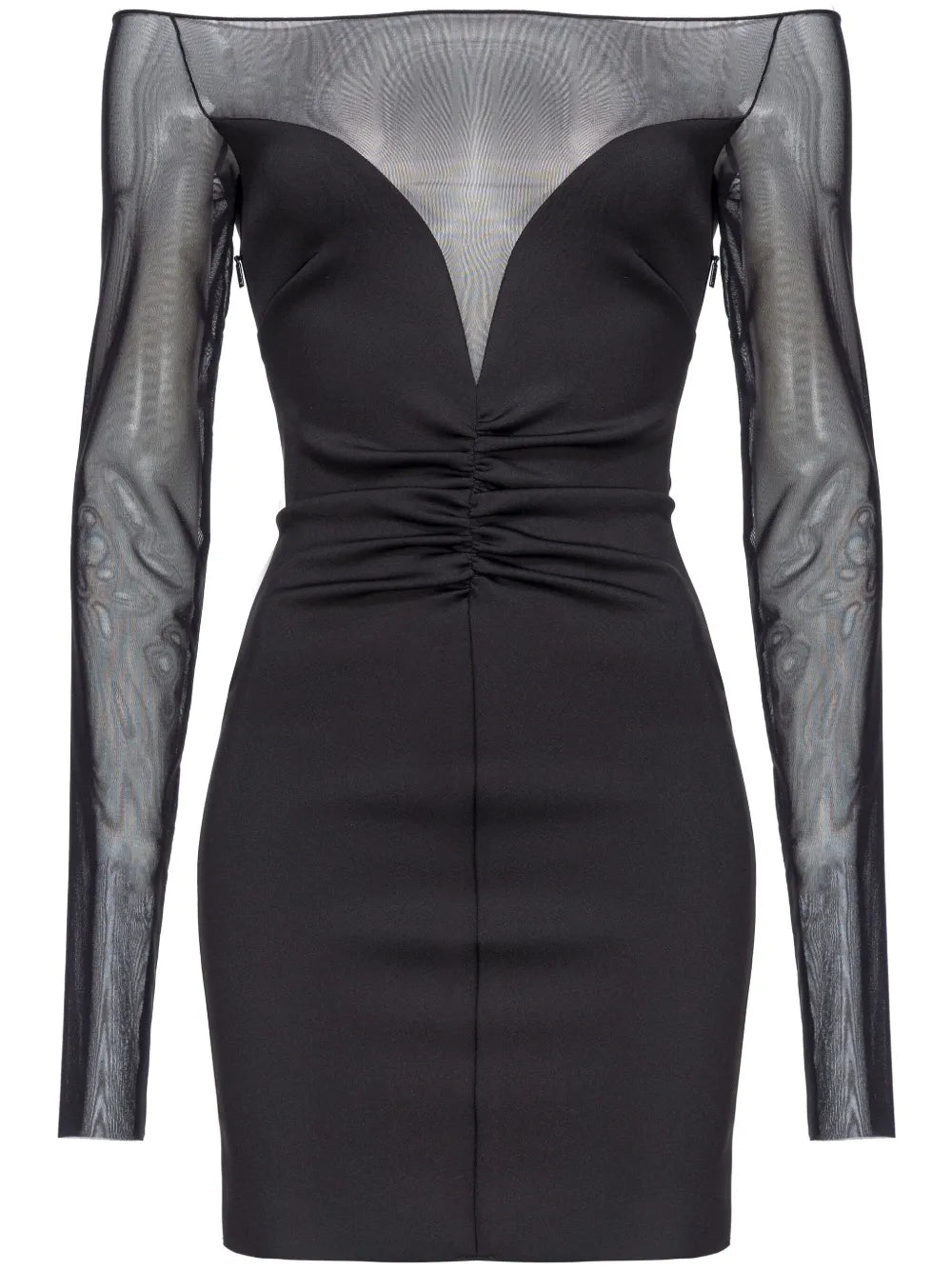 Off-Shoulder Sheer-Panel Minidress