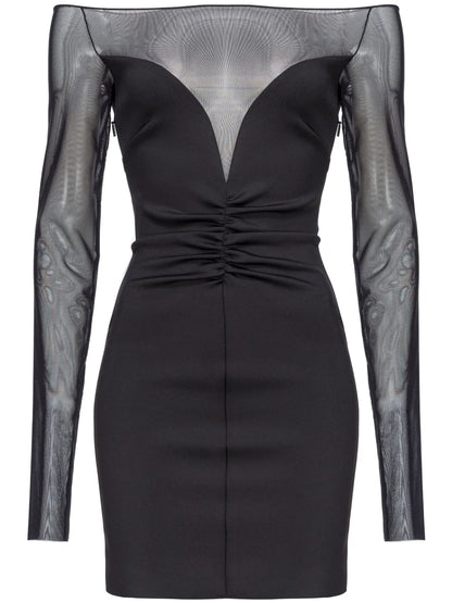 Off-Shoulder Sheer-Panel Minidress