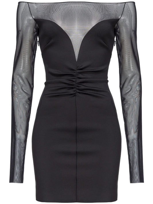 Off-Shoulder Sheer-Panel Minidress