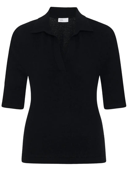 Open-Neck Knitted Polo Top