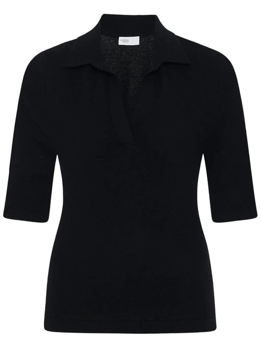 Open-Neck Knitted Polo Top