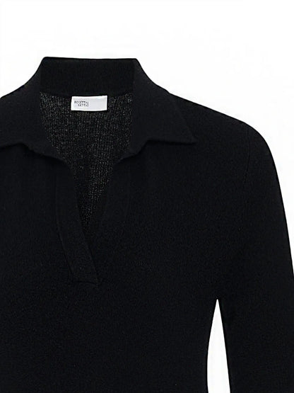 Open-Neck Knitted Polo Top