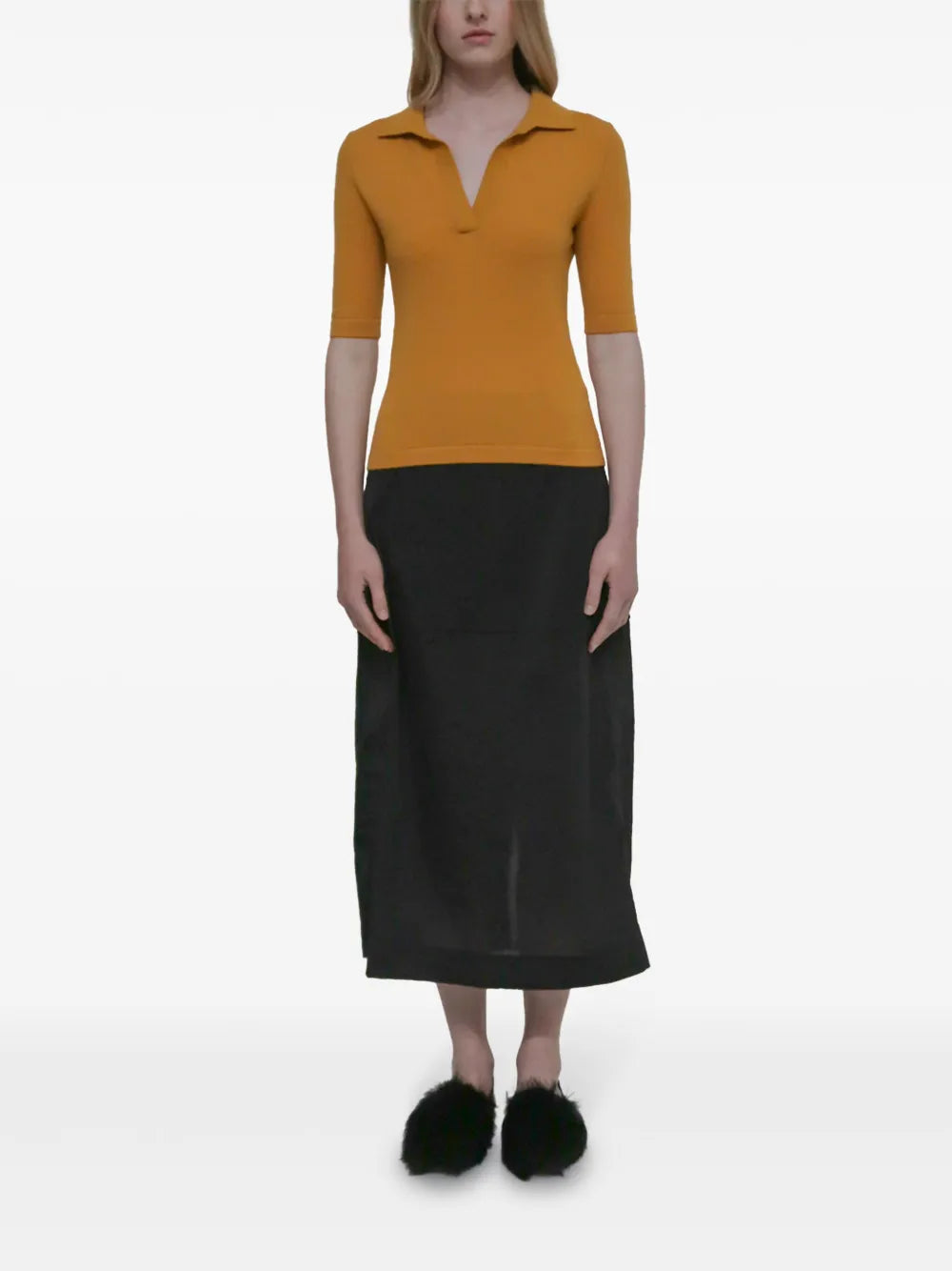 Open-Neck Knit Polo Shirt