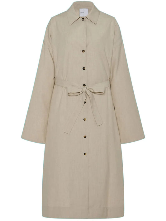 Spread-Collar Belted Trench Coat
