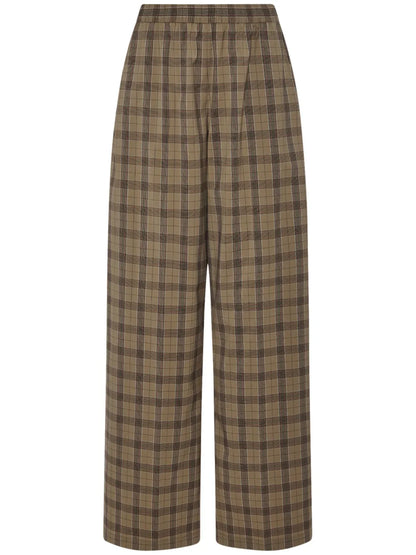 Plaid-Pattern Wide-Leg Trousers