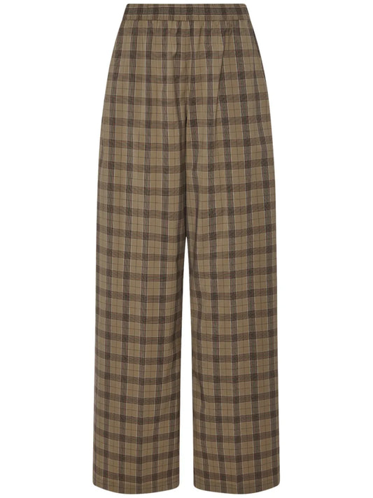 Plaid-Pattern Wide-Leg Trousers
