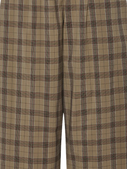 Plaid-Pattern Wide-Leg Trousers